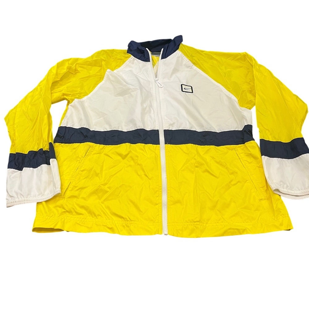 Vintage Nike Windbreaker Jacket Womens M Yellow‎ White Blue Full Zip Colorblock